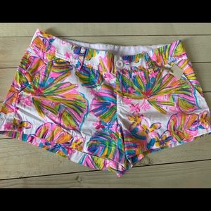 Tropical Floral Print Women’s Shorts - White with Pink & Green
